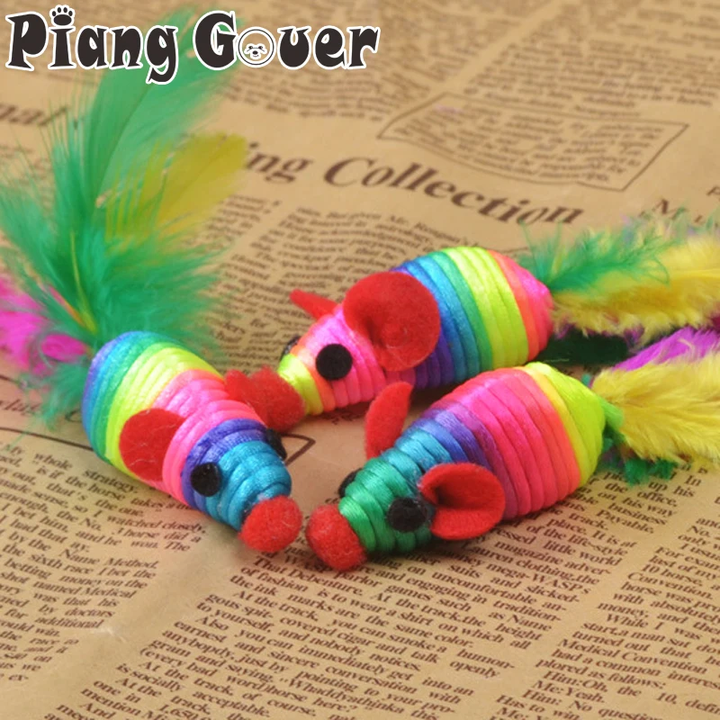 3pcs/Pack Feather Mice Animal Toy Colorful Feathers Sisal Mouse Fun