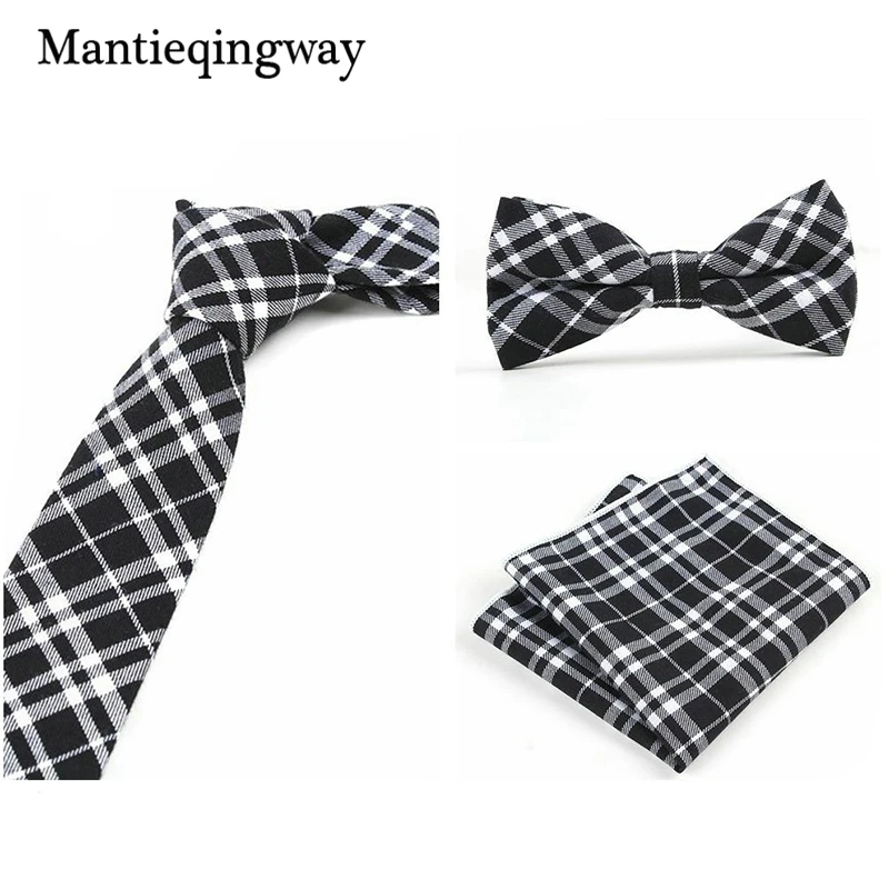 Бренд mantieqingway галстук набор для Для мужчин Повседневное хлопок полосатый галстук в клетку с бантом нежный Для мужчин платок Набор Для