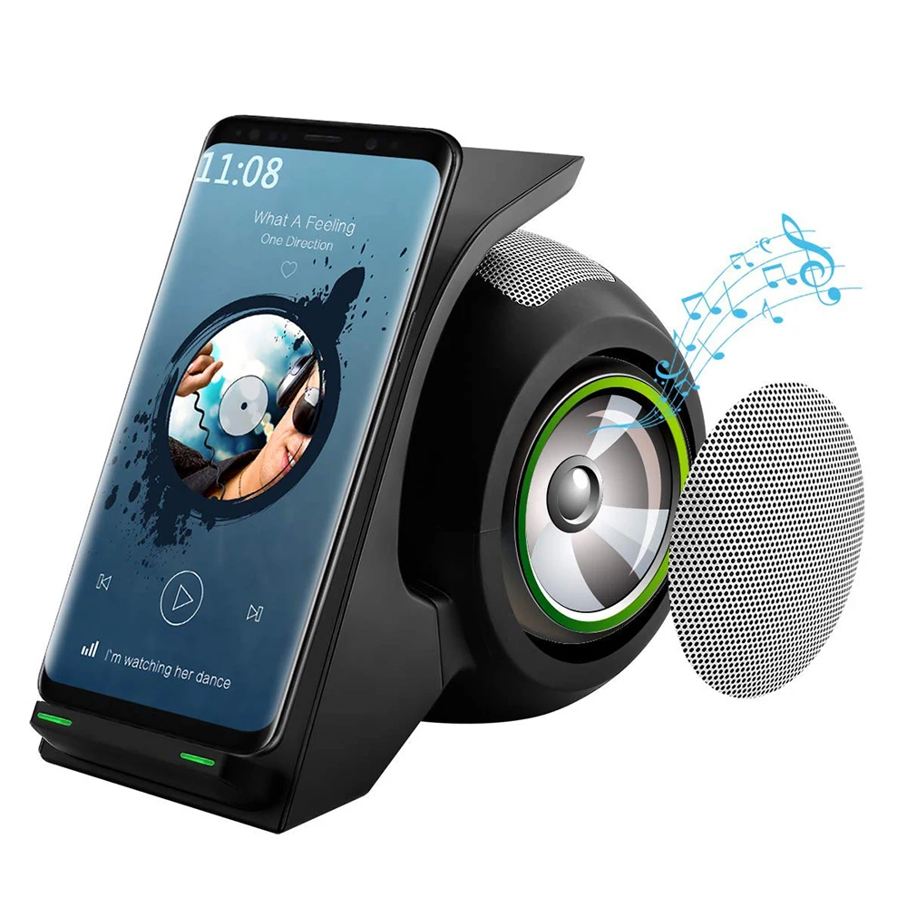 

Bluetooth Speaker with Fast Wireless Charger NFC Wireless Stereo Subwoofer Phone/Tablet Stand Holder for All Qi-Enabled Devices