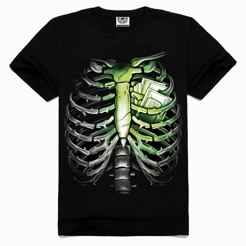 

Rocksir Hot sale 2018 Tshirt rock hip hop t-shirts Devil Skull T shirt Golden Two snakes Red Rose Black T-Shirt