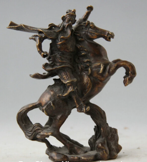 

6" Old Chinese Bronze Gen Guan Gong Yu Warrior God Ride Horse Knight Run Statue S0705 Discount 35%