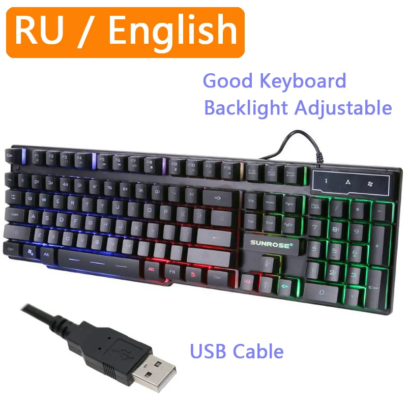 

USB Keyboard With Backlight RGB Mechanical Keyboards Feeling Gaming Russian Gamer PC Computer LED 104 Keys Standard Waterproof