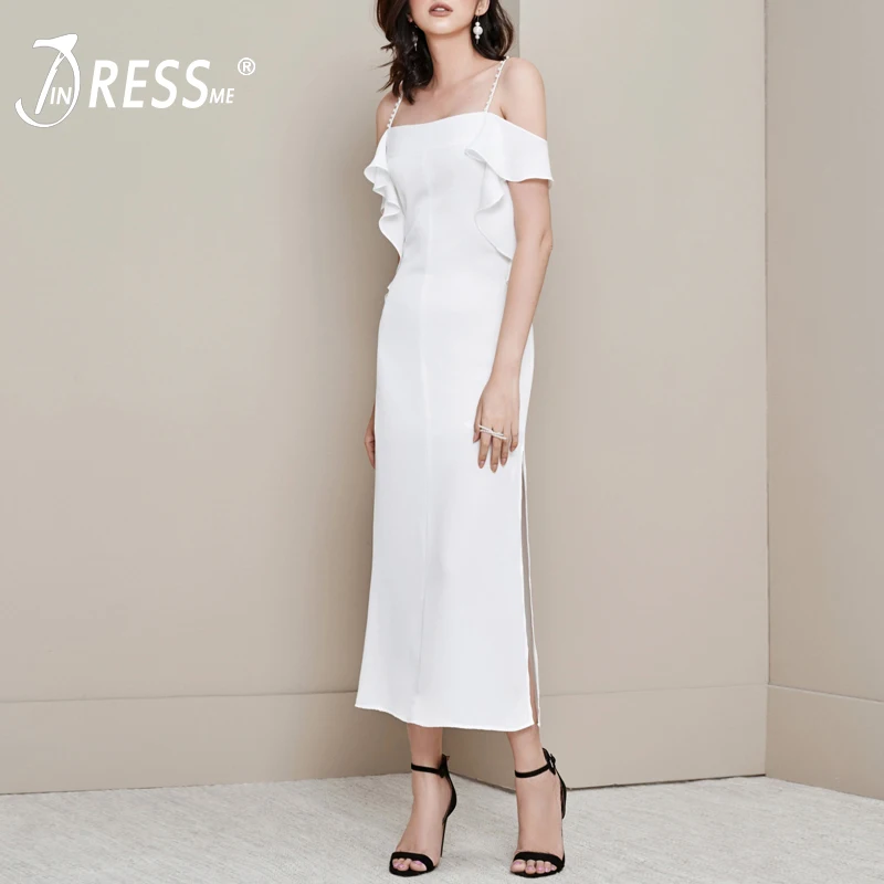 INDRESSME, элегантное облегающее женское платье с оборками, сексуальное платье на бретельках, с вырезом лодочкой, облегающее женское платье, Бандажное платье, Vestidos