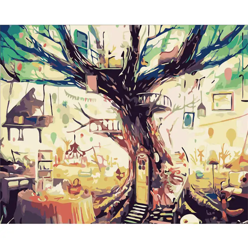 

RIHE Dreamy Tree Land Painting By Numbers Oil Painting On Canvas Hand Painted Cuadros Decoracion 9 Types Acrylic Paint Home Art