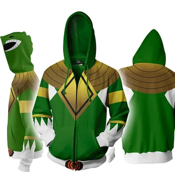 

Anime Women's Super Sentai Tyranno Ranger Power Rangers Costume Sweatshirts Cosplay 3d Printing Zipper Long Jackets Coats Hooded