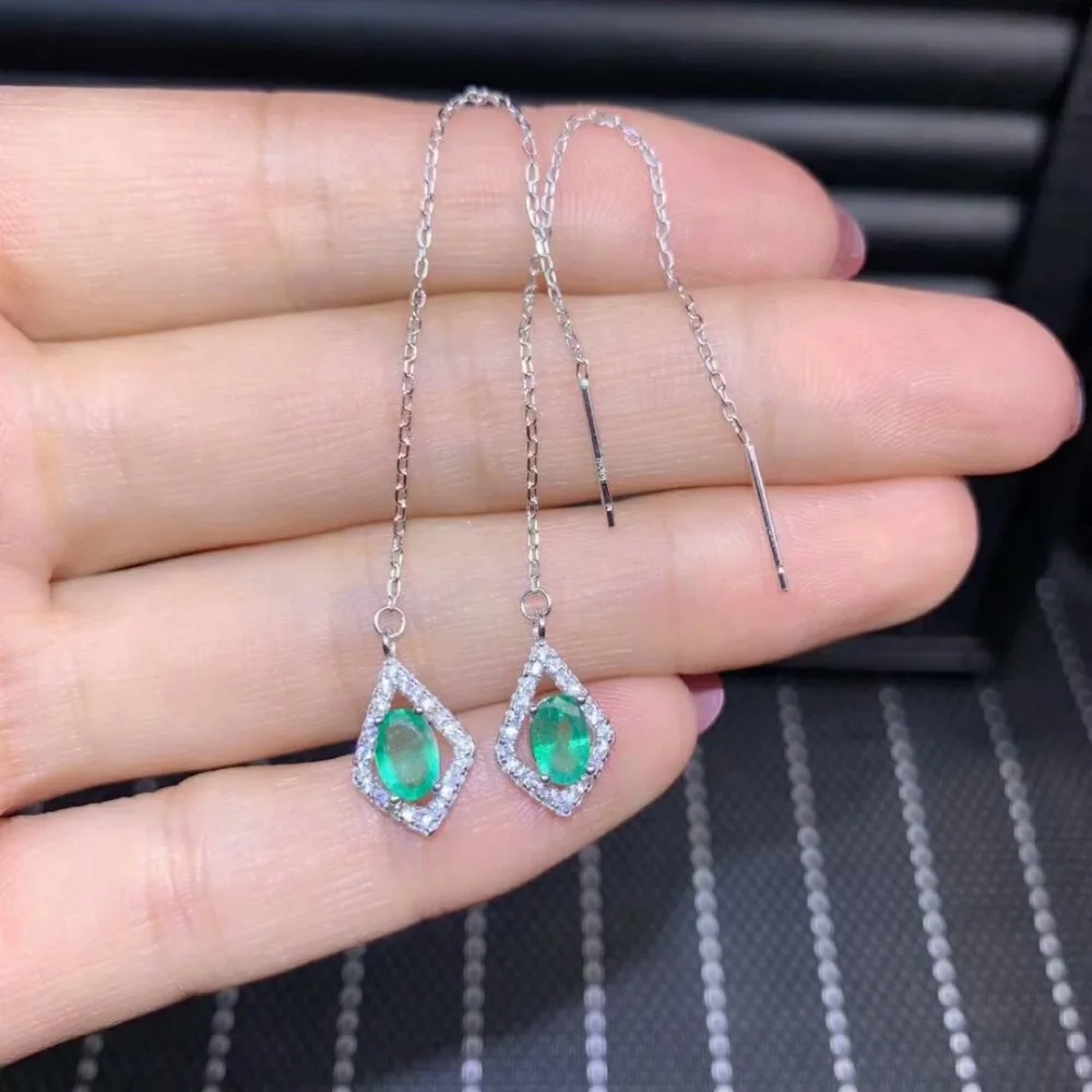 

shilovem 925 sterling silver real Natural Emerald Drop Earrings fine Jewelry women trendy wedding gift de0406900agml