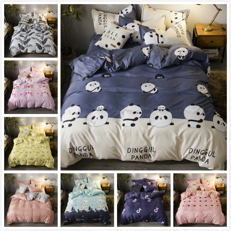 Cute Animal Panda Pattern Duvet Cover 3/4 pcs Bedding Set Adult Kids Child Soft Cotton Bed Linens Single Full Queen King Size 2m | Дом и сад