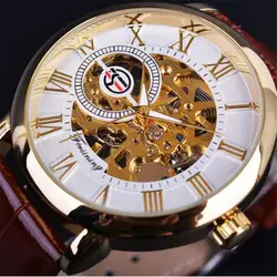 Модный кожаный браслет для мужчин светящиеся полые нежный ретро механические наручные часы