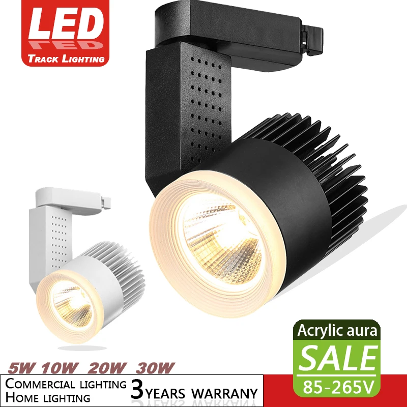 

1PCS Track light 5W 10W 20W 30W 85-265V LED track spotlight black and white simple acrylic lamp face anti-glare indoor lighting