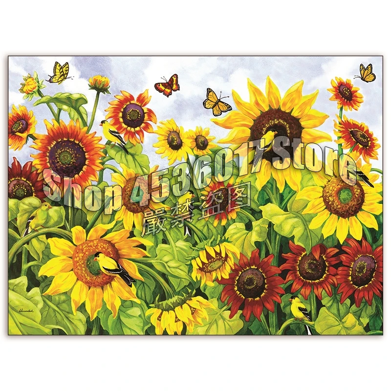 

Sunflowers & Goldfinches Butterflies Embroidery 5D DIY Full Diamond Painting Cross Stitch Square Rhinestone Handmade Room Crafts