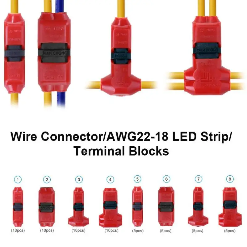 

5pcs/10pcs Quick Splice Wire Wiring Connector for 20-24AWG LED Strip Wire Cable Electrical Crimp Terminal Blocks Conductor NEW