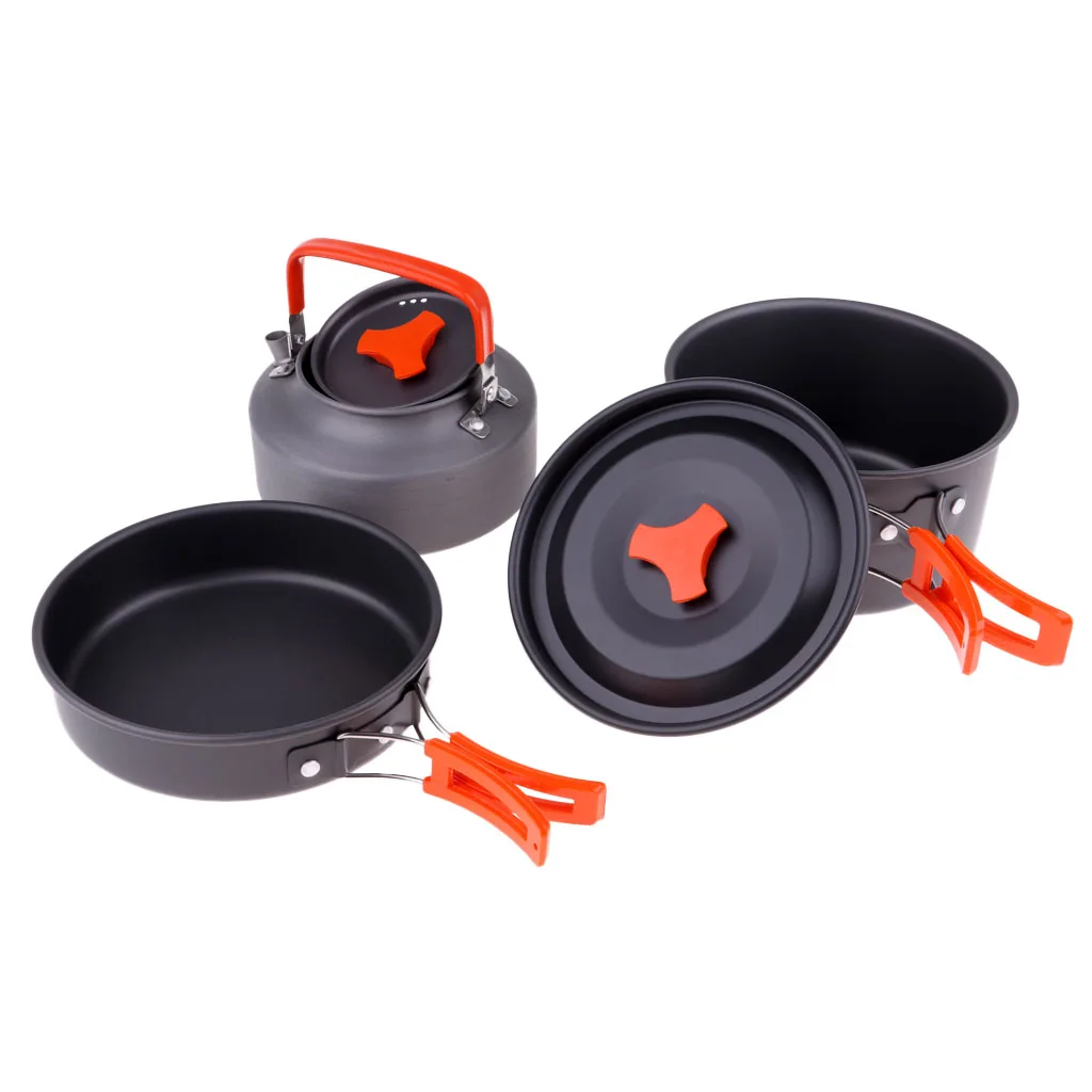 Foldable Non Stick Aluminium Pot Pan Kettle Camping Non-stick Cook Cooking Cookware Set for Outdoor Camping Hiking Picnic BBQ
