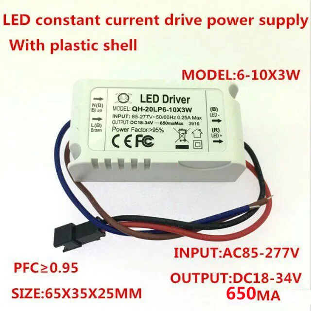 

6-10x3w Constant Current Led Driver, DC18-34V 650ma 6x3w 8x3w 9x3w 10x3w 20W 30w Power Supply For LED downlight LED Transforme