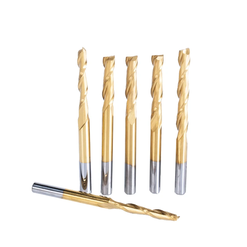 

HUHAO 5 шт./лот 3,175 мм спиральная фреза с титановым покрытием и 2 канавками для дерева ЧПУ Инструмент Концевая фреза карбид вольфрама PCB фреза