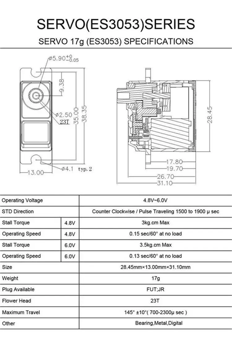 4 шт./лот Новинка EMAX ES3003 ES3004 ES3053 ES3054 17 г пластик/Металл Аналоговый/цифровой сервопривод для F3A 3D модель самолета