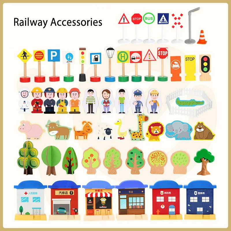 

Wooden Train Tracks Accessories Roadmarks Scene Toys fit for Wooden Railway Track