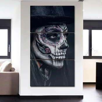

Modular Picture Home Decorative Wall Art Draw 3 Panels/Set Artistic Sugar Skull Poster For Modern Bedroom Canvas Painting