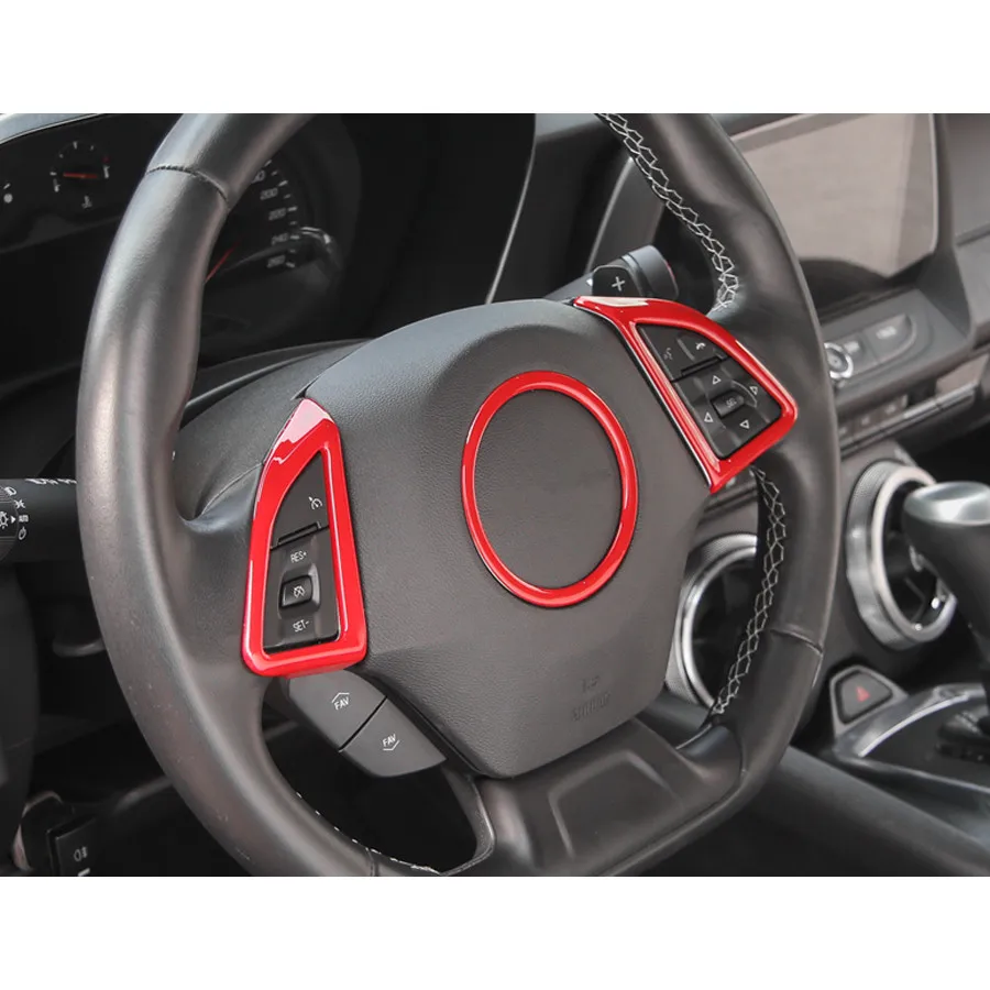 Yaquicka 3pcs Red Blue Car Steering Wheel Button Frame Ring Trim For Chevrolet Camaro 2017 Interior Accessories Car Styling In Interior Mouldings