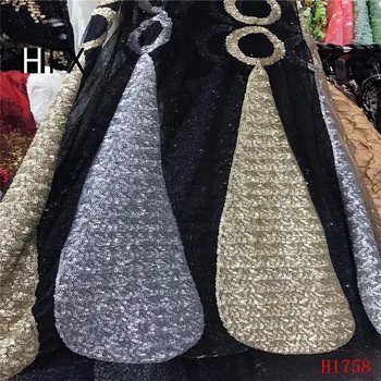 

African Lace Fabric 2019 High Quality African Tulle Lace Fabric With gold silver Sequins French Net Lace For Women Dress New H17