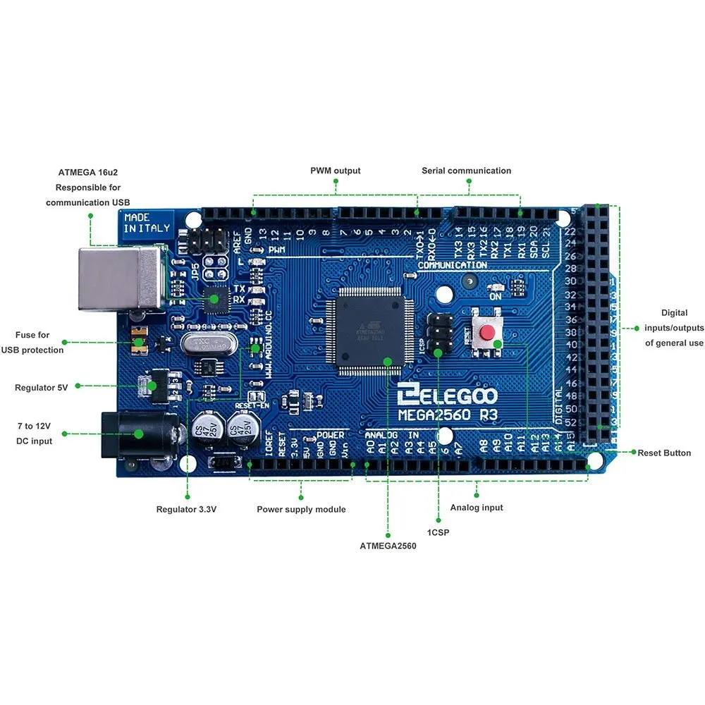 

1 PCS New 2560 R3 Mega2560 REV3 (ATmega2560-16AU CH340G) Board ON USB Cable compatible for arduino P10Drop Ship