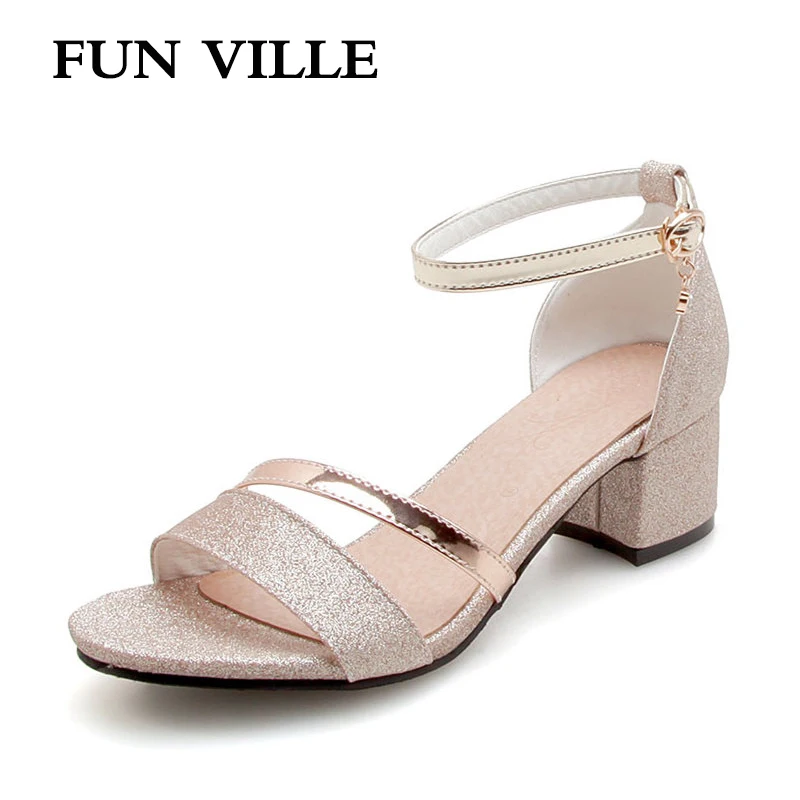 FUN VILLE/женские летние туфли-лодочки на высоком каблуке золотистого и серебристого