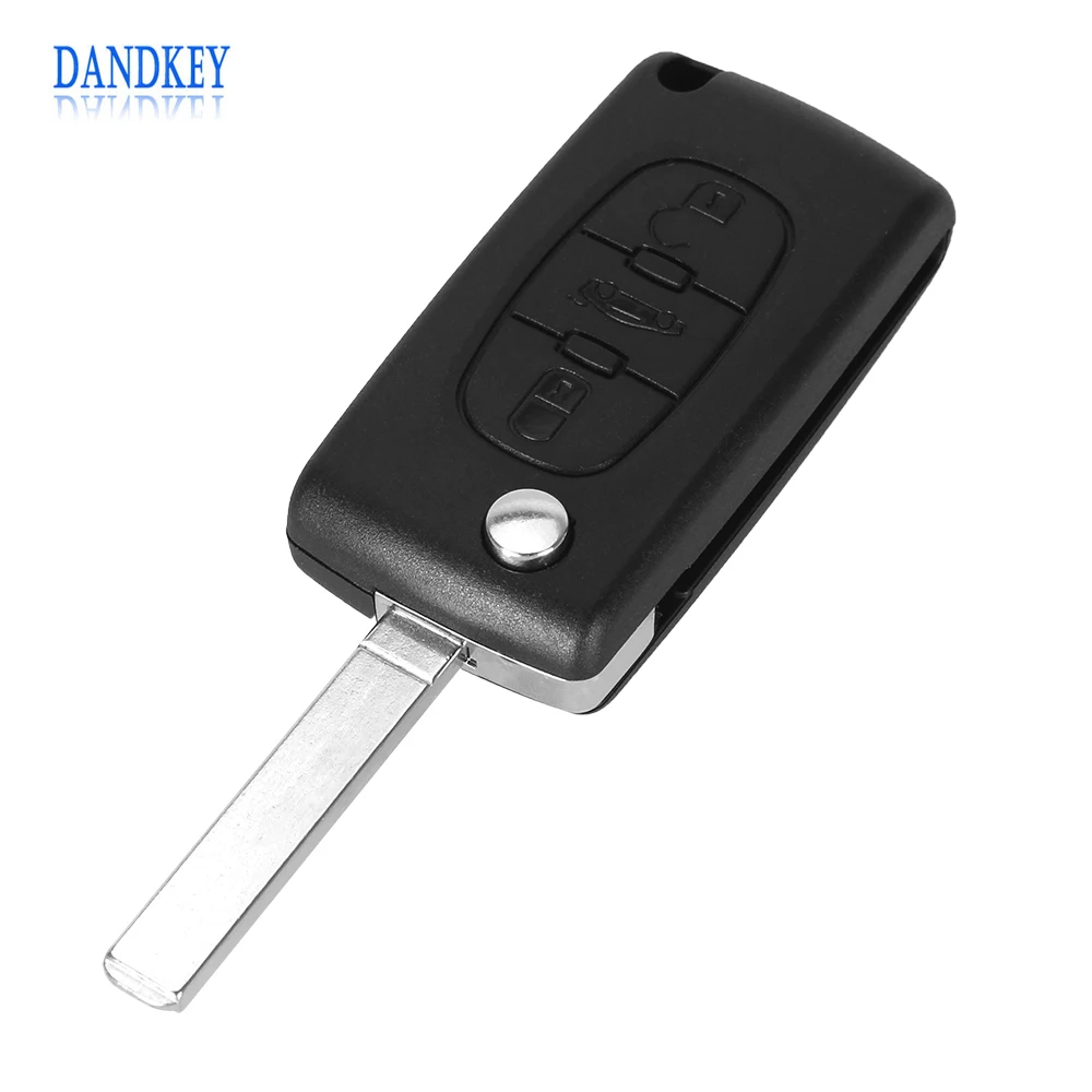 

Dandkey Replacement 3 Buttons Flip Folding Key Shell Case Fob For PEUGEOT 407 307 308 607 Car Key Cover With logo