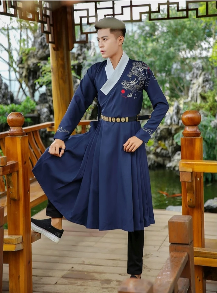 Китайский jinyi Wei костюм мужчины народном стиле ретро хлопок Hanfu Китая Длинные платье традиционная китайская одежда династии Мин гвардии