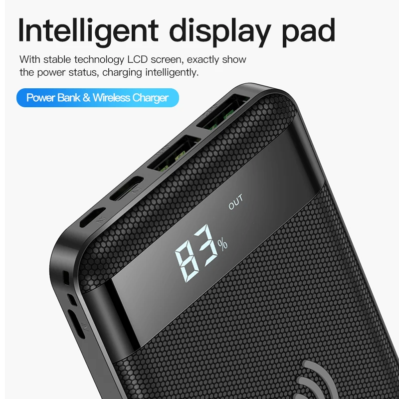 TOTU 10000mAh QI Wireless Charger Dual USB Power Bank For iPhone Xs Max X 8 LED Display External Battery Powerbank For Samsung TOTU 10000mAh QI Wireless Charger Dual USB Power Bank For iPhone Xs Max X 8 LED Display External Battery Powerbank For Samsung