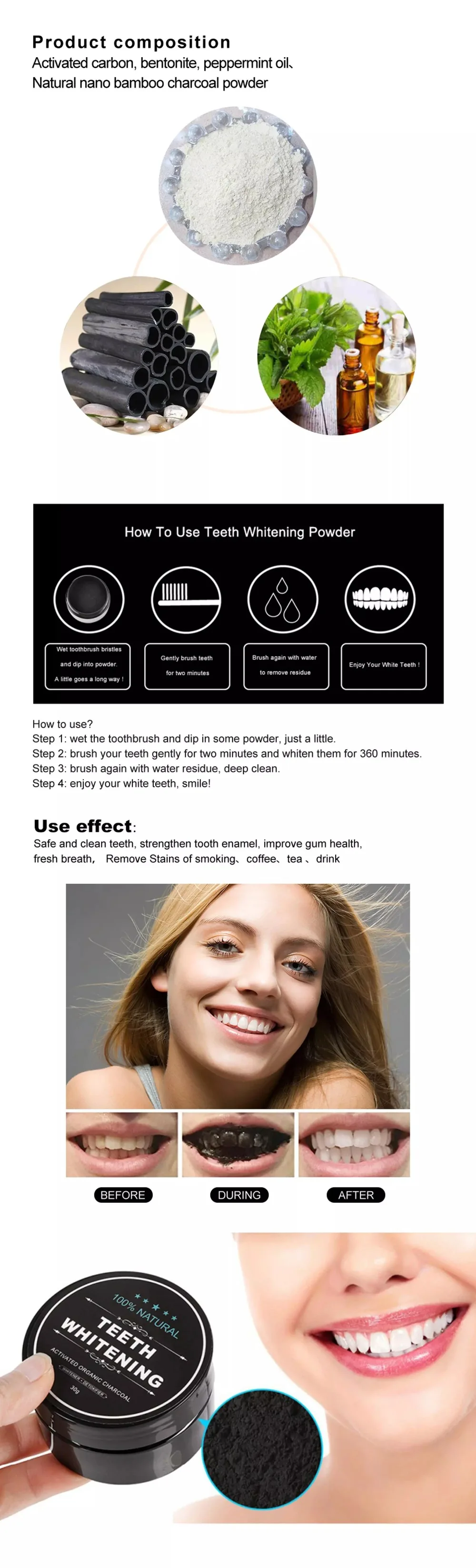 Branqueamento em pó de Dente Freeshipping Dentes Orgânico Natural Bambu Carvão Ativado Higiene Oral 100pcs 10 Clareamento dos dentes