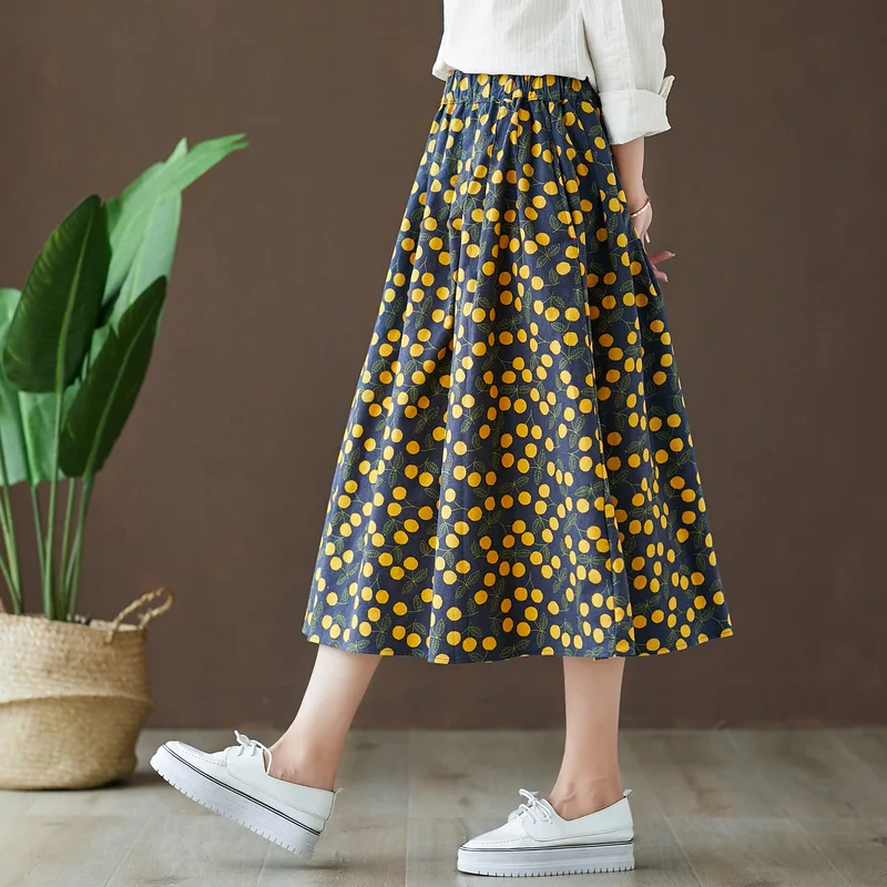 KYQIAO faldas mujer moda jupe femme mori girls autumn winter Japanese style vintage long a-line fruit print skirt