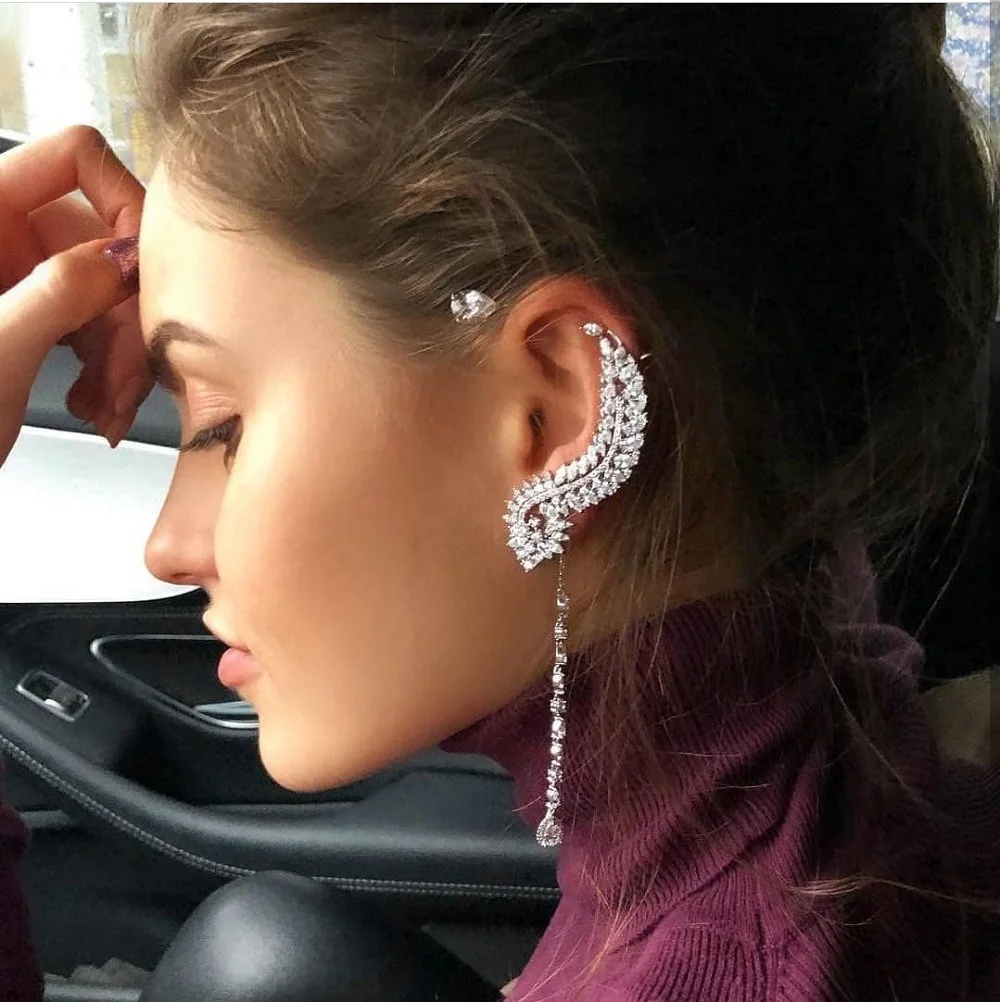 HIBRIDE New Unique Design Women Bride Party Show Drop Earrings Fashion Jewelry Brincos Pendientes Boucle d'oreille E-686 - Image 3