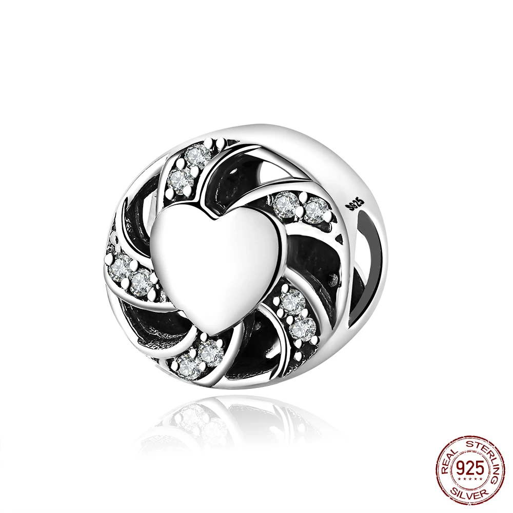 Authentic 925 Sterling Silver Bead Fashion Ribbon Heart Crystal Beads