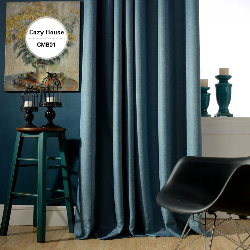 Us 19 8 40 Off Solid Faux Linen Plain Blackout Curtains For Living Room Modern Style Navy Drapes Window Curtains For Bedroom Shade Custom Size In
