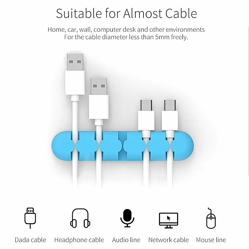 USB Cable Holder Silicone Cable Organizer Flexible Cable Winder Earphone Winder Mouse Headphone Wire Charger Desktop Management