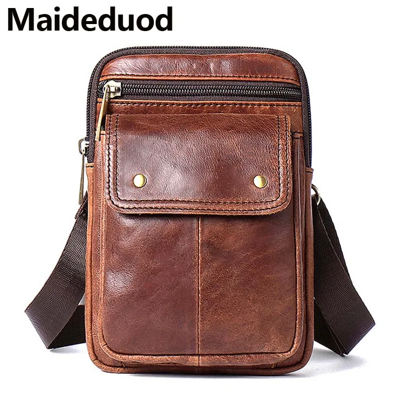 

Maideduod Genuine Leather Belt Bag Men Phone Pouch Bags Fashion Waist Packs Fanny Pack New Travel Waists Pack Male Waist Bag