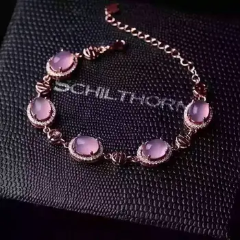 

natural pink chalcedony Bracelet 925 sterling silver natural pink gemstone Bracelet classic fine jewelry for women