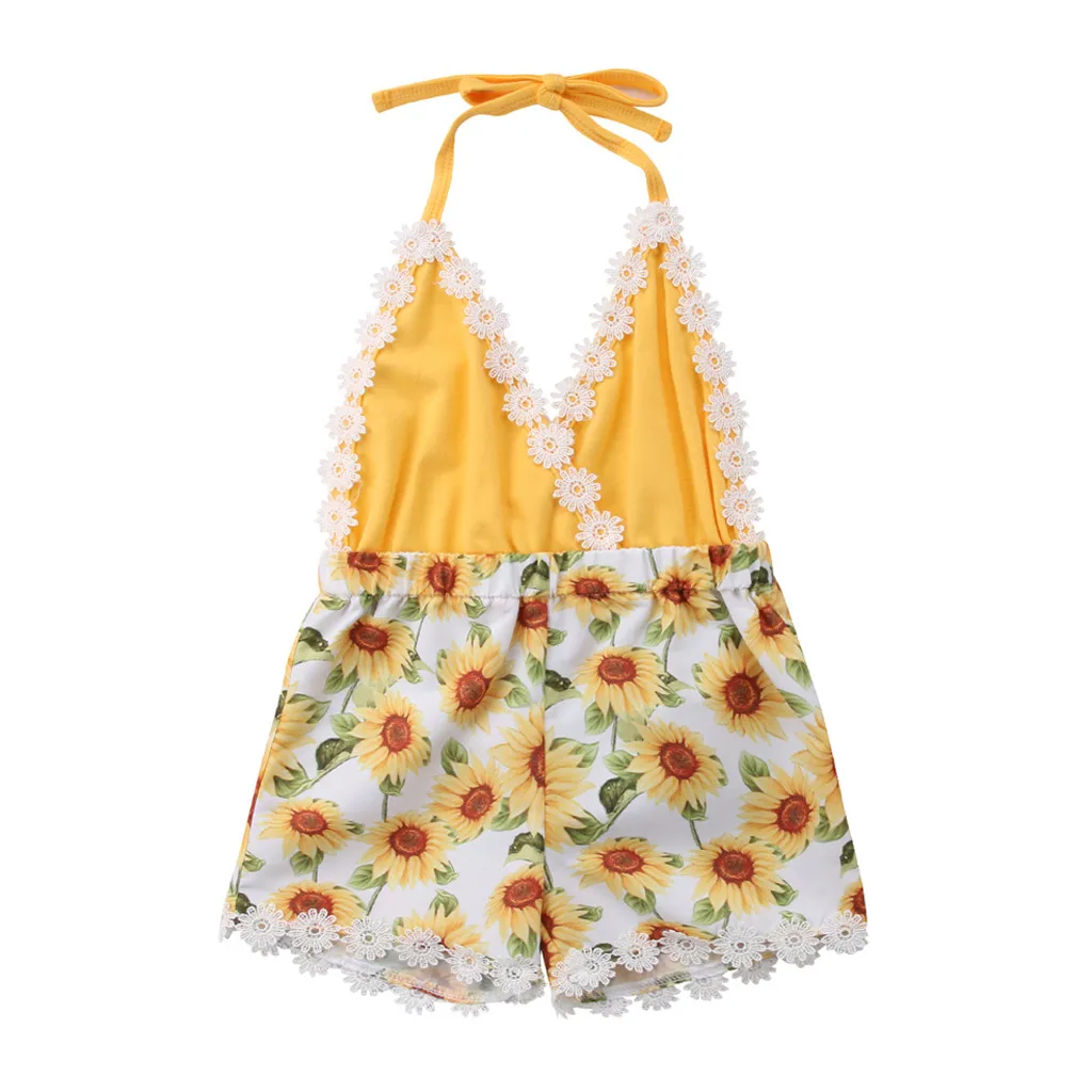 

Summer New Fashion Newborn Infant Baby Girl Boy Lace Backless Sunflower Romper Jumpsuit Clothes Wholesale Free Ship Z4