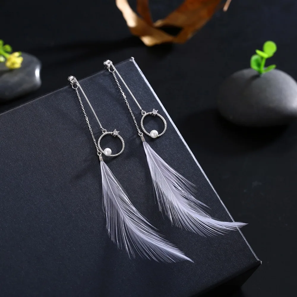 

LEKANI 2018 Feather Beads Drop Earrings For Women S925 Sterling Silver pulseira feminina