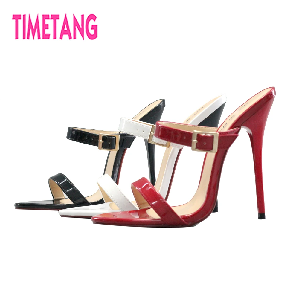 

TIMETANG Fashion Big Size 40-50 High Heel Sexy Women Slides Cross Dresser/Drag Queen Open Toe Thin Heel Slippers Free Shipping