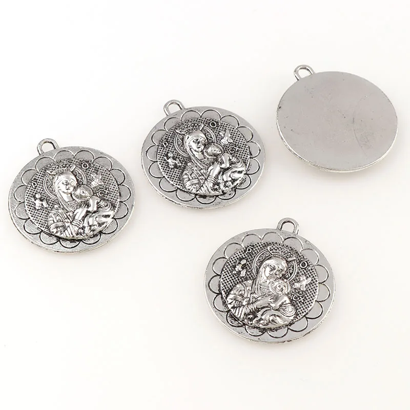Silver Plated Round Saint Christopher & St. Christopher Medals Charms Pendants For Key chain Religious Necklace Accessories Silver Plated Round Saint Christopher & St. Christopher Medals Charms Pendants For Key chain Religious Necklace Accessories