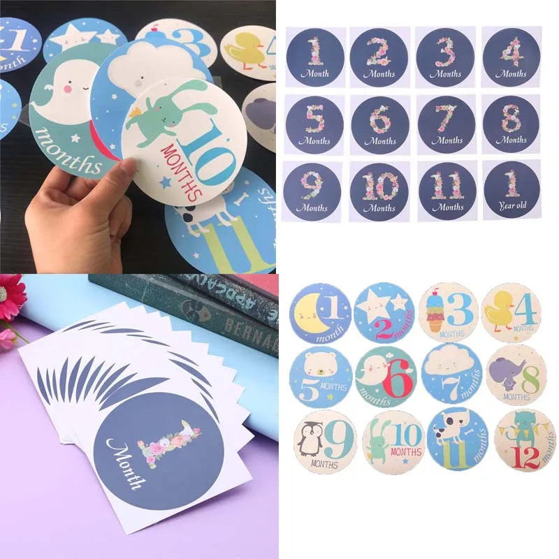 

12 Pcs Women Photography Monthly Stickers Fun Lovely Baby Cartoon Girls Boys Month 1-12 Picture Frame Decoration Stickers