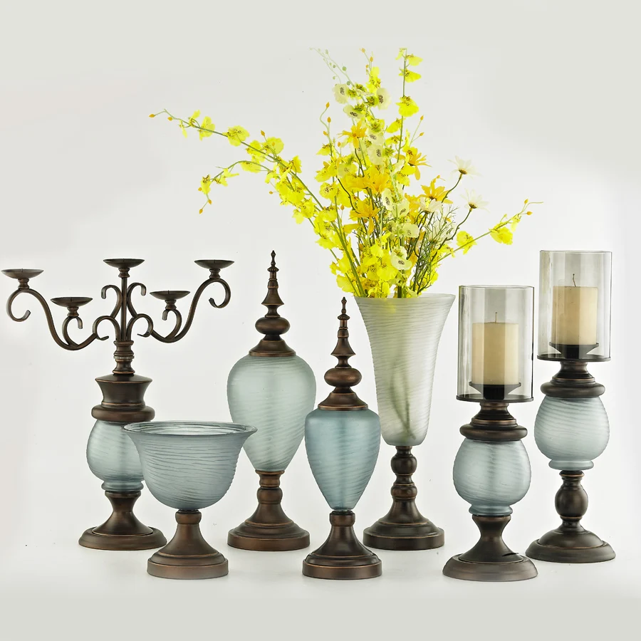 European Desktop Candlestick Glass Vase Dining Table Glass Candlestick