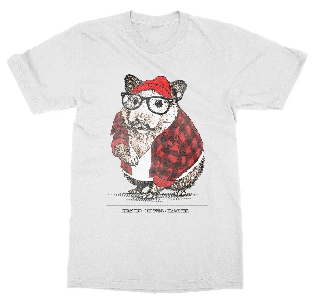 

T-Shirt Casual Man Tees Himster Hipster Hamster T-Shirt Pet Animal Zoo Rodent Mouse Rat Wheel Trend Funny T Shirts