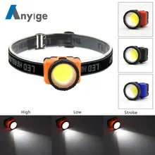 ANYIGE 3 режима COB светодиодный налобный фонарь Водонепроницаемый налобный светильник двойной источник головной светильник фонарь Мини вспышка лампа для кемпинга Езда на велосипеде Рыбалка