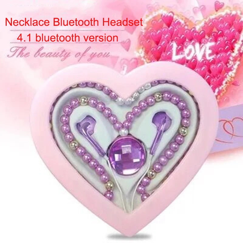 

Sport Earbud Bluetooth Rarphones Wireless Earphones Pearl In-Ear Pink Rhinestone Necklace Jewelry Beads Earphones With Mic