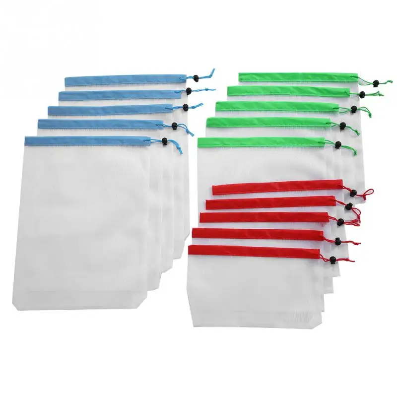 

15pcs 3 Sized Reusable Cotton Vegetable Bags Home Kitchen Fruit And Vegetable Storage Mesh Bags With Drawstring Machine Washable