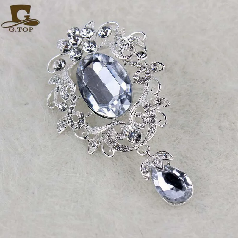

Turban cap acessory Crystal Rhinestone Glass Brooch Pins Wedding Jewelry pendant silver