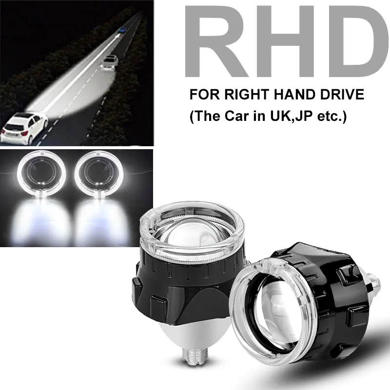 White RHD Мини 2,5 дюйма линзы проектора bi xenon с черной маской ангельские глазки H7 H4 разъем фары использовать H1 HID лампы LHD RHD стайлинга автомобилей - Цвет: White RHD