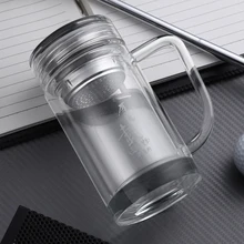 Очки для офиса бутылка для воды 400 мл с двойными стенками утепленная Стекло с чайным впрыскивателем SUS 304 Внутренний фильтр Hand-made Бизнес Стекло ручка