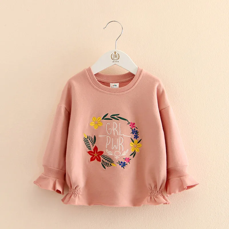 Autumn Spring Fashion Cute 2 3 4 5 6 7 8 9 10 Years Children Flower Letter Flare Trumpet Sleeve Kids Baby Girl Sweatshirts